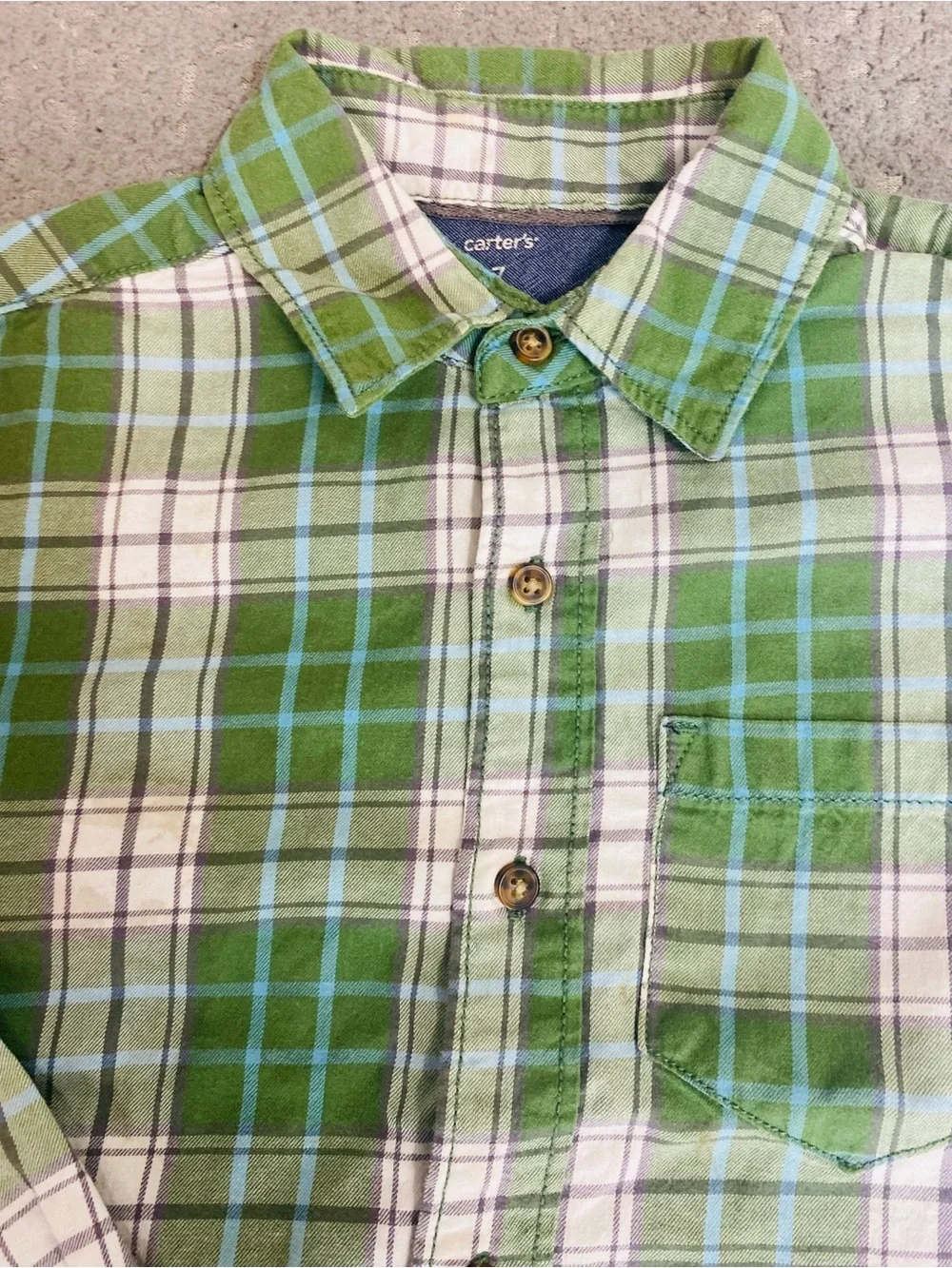 Carter's Green and White Plaid Button-Down Shirt